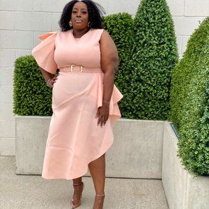 PLUS SIZE - Peach Sleeveless One Side Ruffle Dress | BRAND NEW